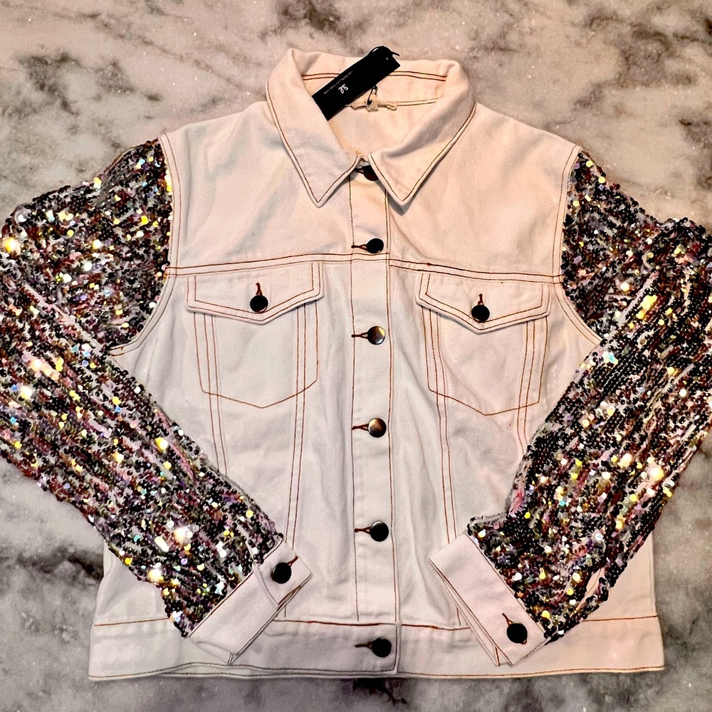 Le Lis Denim Sequin Jacket